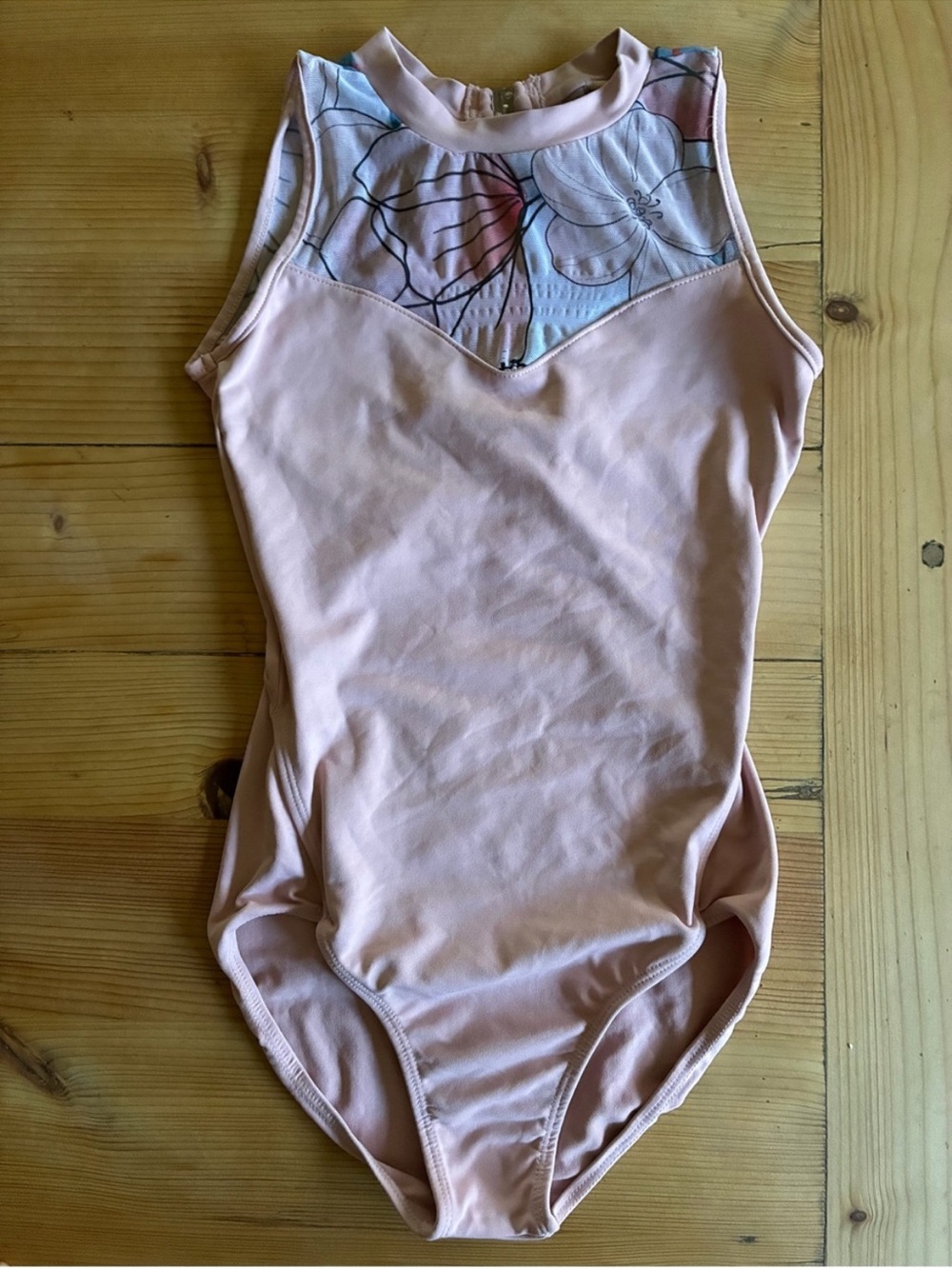 SoDanca pink sweetheart leotard with floral mesh, size S